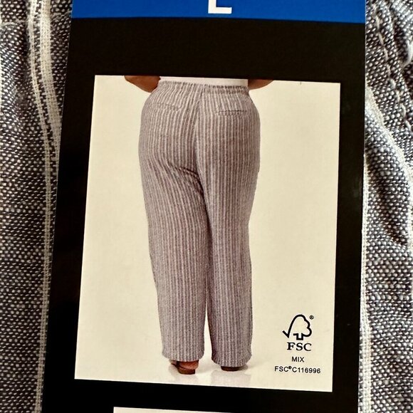 New Briggs Linen Blend Pant Women's Size L Blue Stripped Loose Fit Boho Beach - Picture 7 of 9